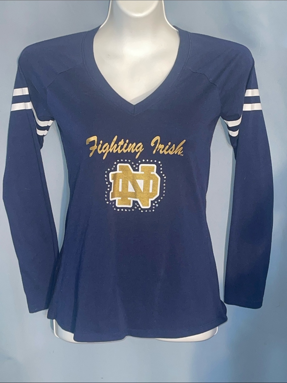 Fighting Irish Long Sleeve V-Neck Tee - Navy